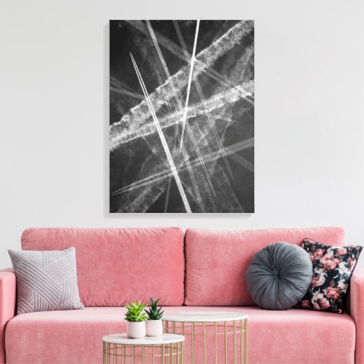 Zwart-witte Jet Trails Canvas Afdruk (Insitu (Woonkamer))
