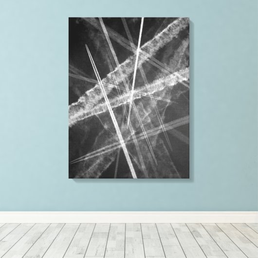 Zwart-witte Jet Trails Canvas Afdruk (Insitu (Houten vloer))