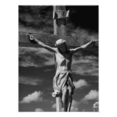 Zwart-witte Jezus op een kruis Foto Afdruk (Voorkant)