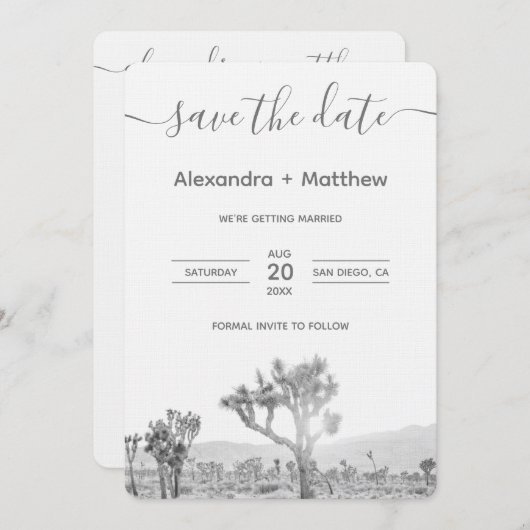Zwart-witte Joshua-boom Weddenschap Sparen de datu Save The Date (Voorkant / Achterkant)