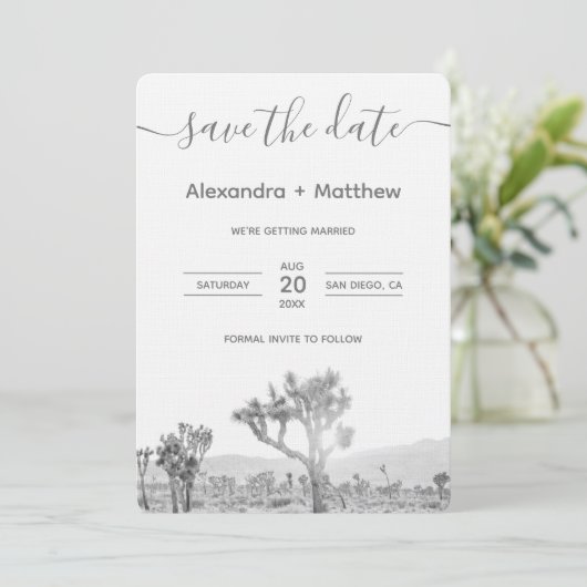 Zwart-witte Joshua-boom Weddenschap Sparen de datu Save The Date (Staand voorkant)