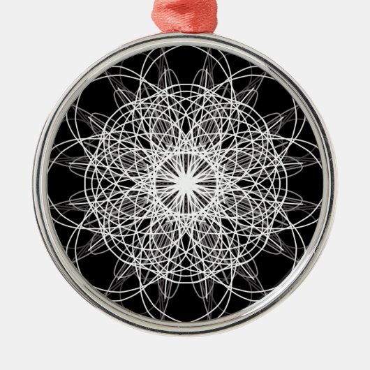 Zwart-witte Kaleidoscoop Flower Star Metalen Ornament (Voorkant)