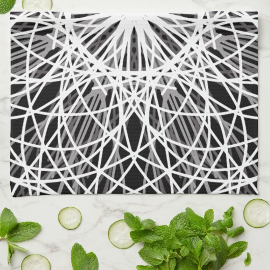 Zwart-witte Kaleidoscoop Flower Star Theedoek (Gevouwen)