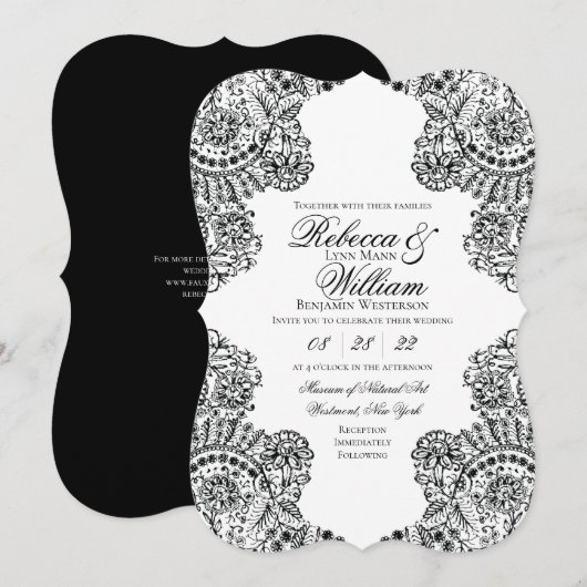 Zwart-witte kant Elegant Gothic Wedding Kaart (Voorkant / Achterkant)