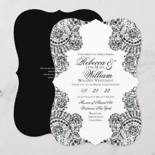 Zwart-witte kant Elegant Gothic Wedding Kaart