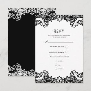 Zwart & Witte Kant Elegant Trouw-RSVP RSVP Kaartje