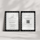 Zwart Witte Kant Frame Monogram QR Code Bruiloft Kaart
