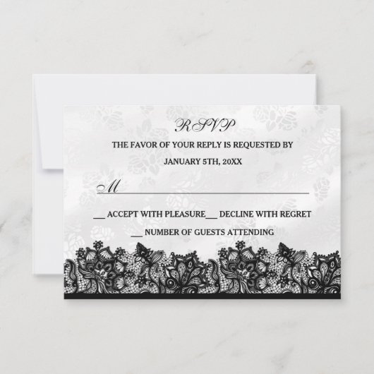 Zwart & Witte Kant RSVP Kaartje (Voorkant)