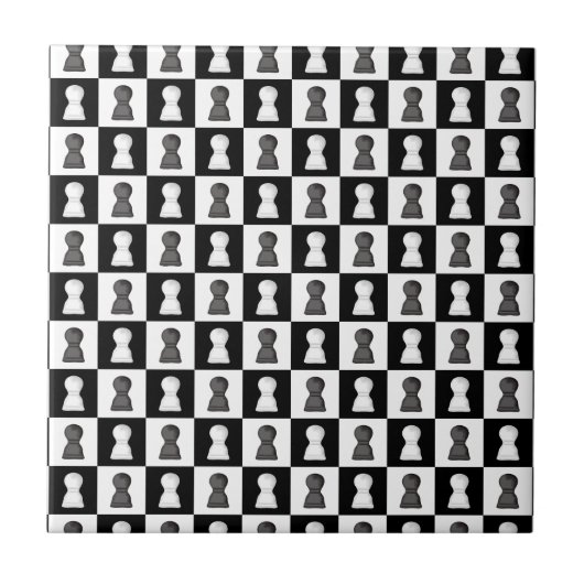 Zwart-witte kap Allover Chess Board Patroon Tegeltje (Voorkant)