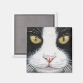 Zwart-witte kat #1 magneet (Voorkant / Achterkant)