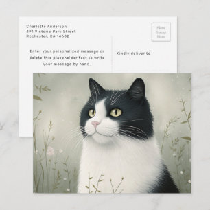 Zwart-witte kat ansichtkaart briefkaart