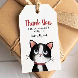 Zwart-witte kat bedankt Gift Tag Cadeaulabel