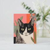 Zwart-witte kat briefkaart (Staand voorkant)