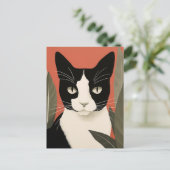 Zwart-witte kat briefkaart (Staand voorkant)