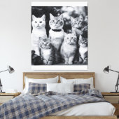 Zwart-witte kat foto kunst canvas afdruk (Insitu (Slaapkamer))