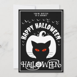 Zwart Witte Kat Gelukkig Halloween Kostuum Feest Kaart