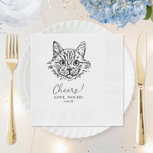 Zwart-witte kat gepersonaliseerde bruiloft servet