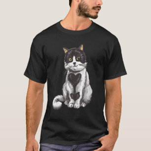 Zwart Witte Kat Harten T-shirt