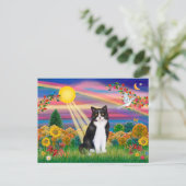 Zwart-witte kat - Herfstzon Briefkaart (Staand voorkant)