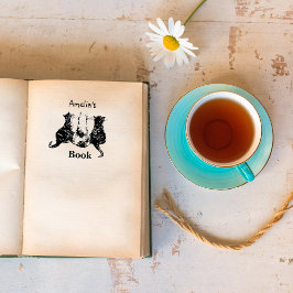 Zwart-witte kat illustratie Dit boek behoort Rubberstempel