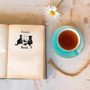 Zwart-witte kat illustratie Dit boek behoort Rubberstempel