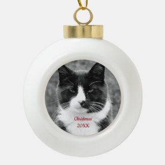 Zwart-witte kat keramische bal ornament