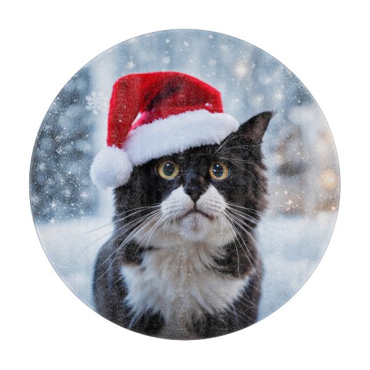 Zwart-witte kat Kerstmis Snijplank (Voorkant)