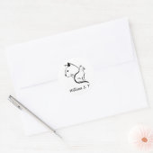 Zwart & Witte Kat Lijntekening met Gepersonaliseer Ronde Sticker (Envelop)
