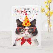 Zwart-witte kat MEOWvelous Verjaardag Kaart (Gele Bloem)