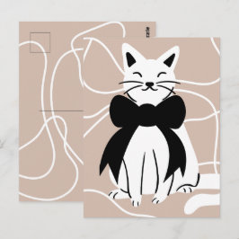Zwart-witte kat met abstracte lijn briefkaart