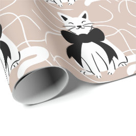 Zwart-witte kat met abstracte lijn  cadeaupapier