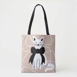 Zwart-witte kat met abstracte lijn  tote bag