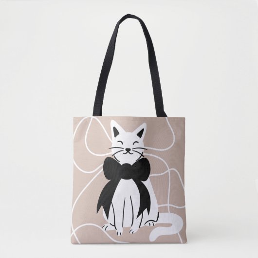 Zwart-witte kat met abstracte lijn  tote bag (Voorkant)