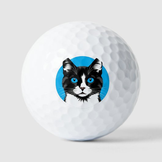Zwart-witte kat met blauwe ogen golfballen (Voorkant)