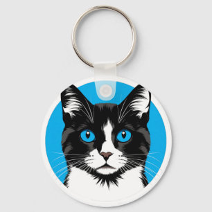 Zwart-witte kat met blauwe ogen sleutelhanger