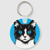Zwart-witte kat met blauwe ogen sleutelhanger (Achterkant)