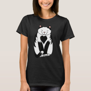 Zwart-witte kat met hart op borst Schattig Anima T-shirt