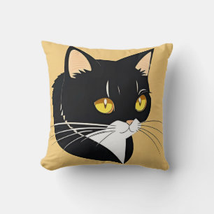 Zwart-Witte Kat Met Helder Gele Ogen Kussen