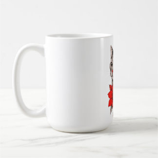 Zwart-witte kat met helderrode bloesems koffiemok