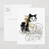Zwart-witte kat met Kerstmis Feestdagenkaart (Voorkant / Achterkant)