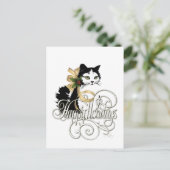 Zwart-witte kat met Kerstvakantie Feestdagenkaart (Staand voorkant)