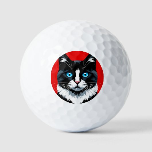 Zwart-witte kat met levendige blauwe ogen golfballen (Voorkant)