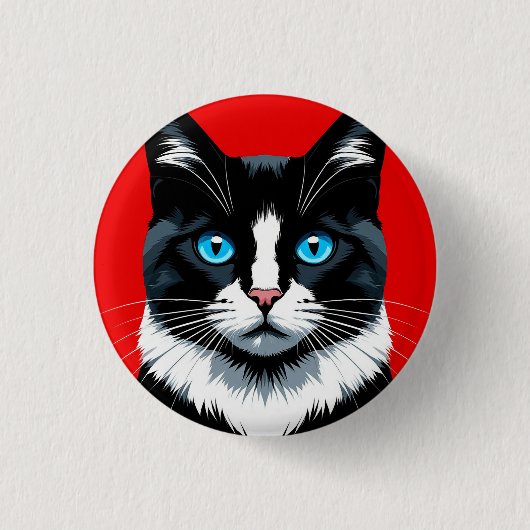 Zwart-witte kat met levendige blauwe ogen ronde button 3,2 cm (Voorkant)