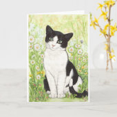 Zwart-witte kat met madeliefjes kaart (Gele Bloem)