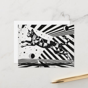 zwart-witte kat optische illusie  briefkaart