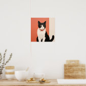 Zwart-witte kat poster (Keuken)
