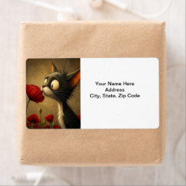 Zwart & Witte Kat Rode Bloem Bloem Labels