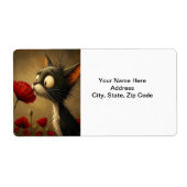 Zwart & Witte Kat Rode Bloem Bloem Labels (Voorkant)