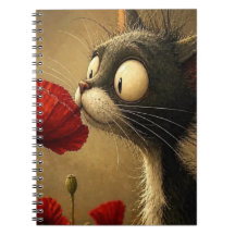 Zwart & Witte Kat Rode Bloem Spiraal Notebook
