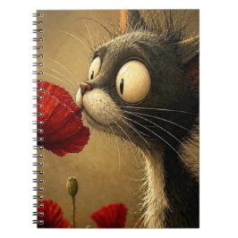 Zwart & Witte Kat Rode Bloem Spiraal Notebook  Notitieboek